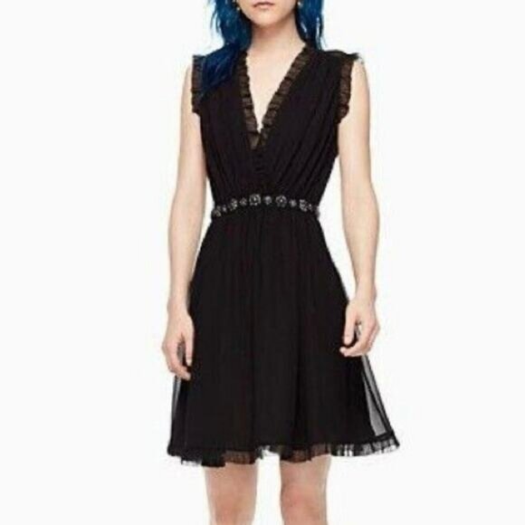 NWT Kate Spade Black Chiffon Embellished Mini Dress Size 6 - Picture 1 of 8